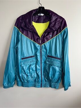 Vintage Adidas Colorblock Windbreaker Jacket Teal Purple Neon Green Size L